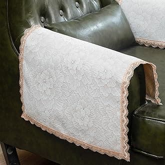 MINJIATEX Couch arm Covers,Non-Slip lace Sofa arm Covers Set of 2 Washable Sofa armrests Cover for Living Room Recliner Chair arm Cover Protectors for Leather armrest (FH-Off White)