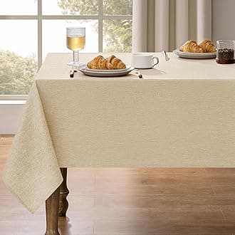 Waterproof Faux Linen Rectangle Tablecloth, Spillproof Wrinkle Free Outdoor Burlap Reusable Table Cloth for Holiday, Banquet, Party, Buffet Dinner (Oblong,60 x 120 Inch (10-12 Seats),Beige)