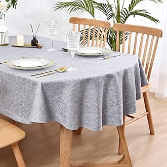 Wolkemer Faux Linen Oval Tablecloth Heavy Duty Wrinkle Resistant Fabric Table Cloths 60 x 84 Inch Grey Farmhouse Rustic Table Cover for Kitchen Dining Indoor Outdoor Tabletop Decoration
