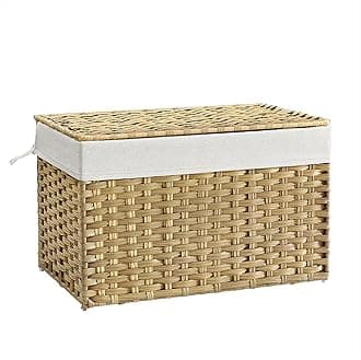 SONGMICS Laundry Basket, 105L Synthetic Rattan Storage Basket with Lid and Handles, Wicker, Foldable, Removable Liners, for Blankets, Clothes, Living Room, Bedroom, Laundry Room, Natural RST066N01