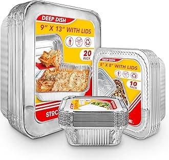 Stock Your Home Disposable Foil Pans with Lids (Set of 40) Heavy Duty Aluminum Pans with Lids (20) 9x13, (10) 8x8, and (10) 1-Lb Baking Tins with Covers for Cooking, Heating, Storing, Food Prep