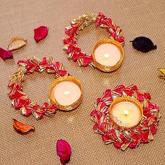 Jaipur Ace Decorative Diwali Tealight Diya Set | Handmade Traditional Wax Tealight Candles for Home Decoration | Perfect for Diwali, Ganesh Chaturthi, Laxmi Pooja & Floor Rangoli Decor (Set of 3)