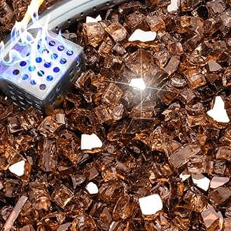 NUPICK 5 Pound Fire Glass, 1/2 Inch Reflective Fire Pit Glass, Tempered Firepit Glass Rock for Propane or Natural Gas, Glass Rocks for Fire Pit Table, Fireplace Glass for Landscaping, Copper