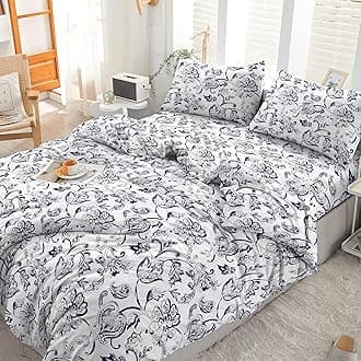 3PCS Double Duvet Cover Set 100% Egyptian Cotton Bedding Double Bed Set 400 Thread Count Floral Printed Vintage Floral Duvet Cover Double with Pillow Cases 2 Pack