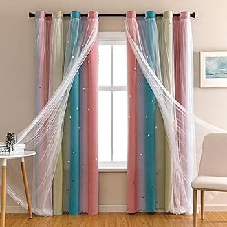 XiDi Dream Star Blackout Curtains for Kids Rooms Girl Princess Curtain for Daughter Bedroom Window (Pink Blue, W34 X L84)
