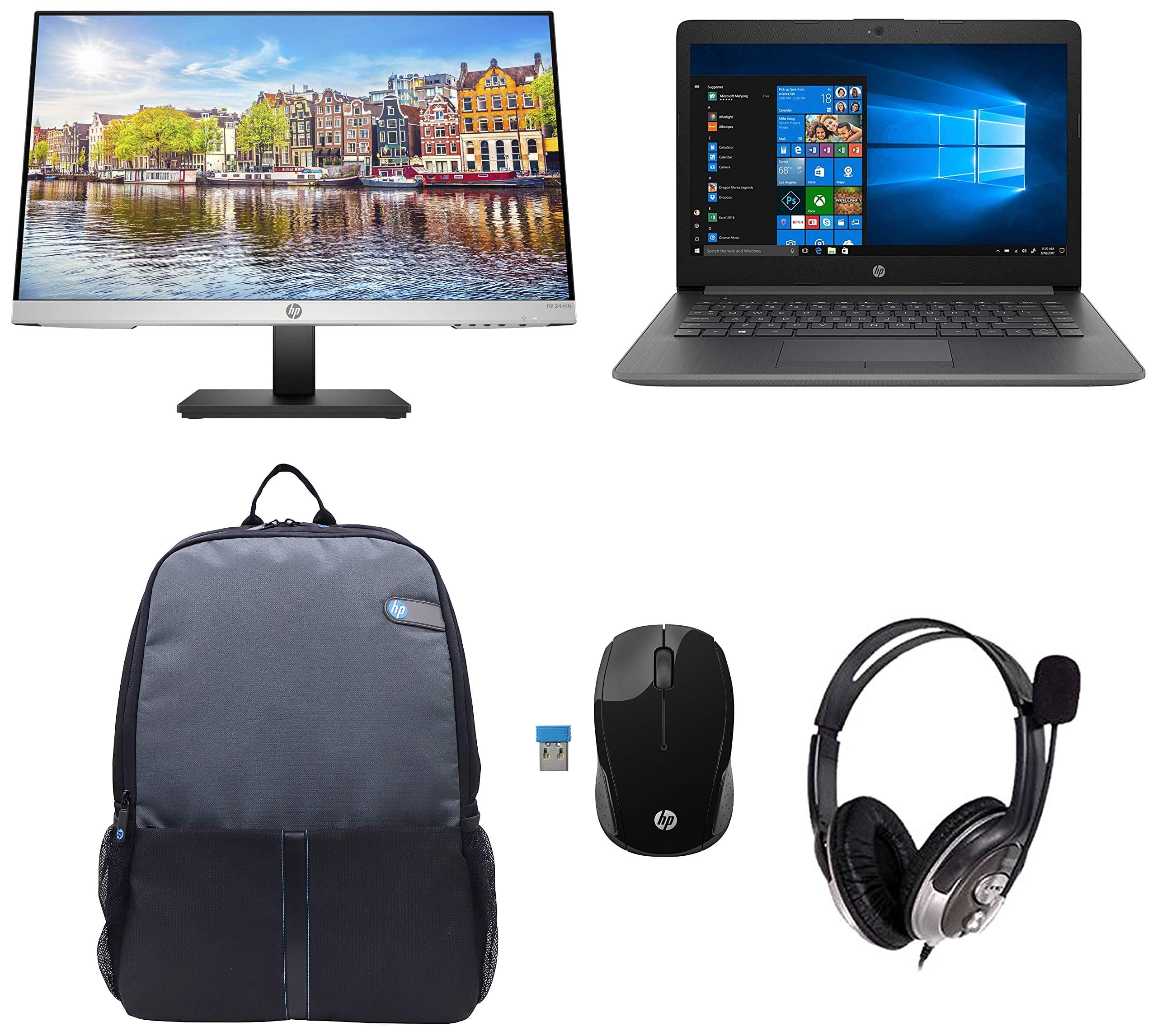 HP 14 8th Gen Intel Core i5 Processor 14-inch Thin and Light Laptop (8GB/1TB HDD/Windows 10 Home/MS Office/Smoke Gray/1.59 kg), 14q cs0017TU + Headset + Bag + Printer + Mice + Monitor