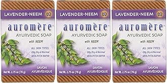 Auromere Ayurvedic Bar Soap, Lavender Neem - Eco Friendly, Handmade, Vegan, Cruelty Free, Natural, Non GMO (2.75 oz), 3 pack