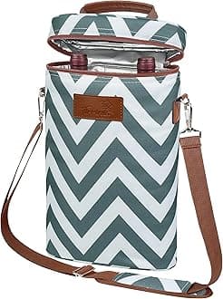 Tirrinia 2 Bottle Wine Gift Tote Carrier - Leakproof & Insulated Padded Versatile Wine Cooler Bag for Travel, BYOB Restaurant, Wine Tasting, Party, Dinner,Gift for Wine Lovers, Grey Wave