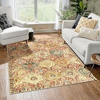 Lahome Moroccan Machine Washable Rugs for Living Room, 4x6 Rug for Bedroom Non-Slip Vintage Trellis Ultra-Thin Throw Carpet for Dining Room Office Nursery Elise, Red/Orange