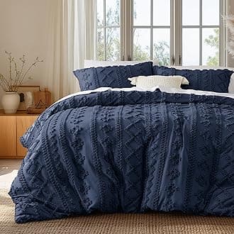 Boho Duvet Cover Queen Size, Soft & Comfortable Elegant Design Boho Bedding for Decoration, Machine Washable Comforter Cover for All Seasons,Includes 1 Duvet Cover & 2 Pillow Shams,Navy