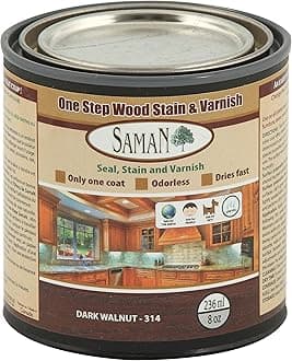 SamaN Interior One Step Wood Seal, Stain and Varnish – Oil Based Odorless Dye - Protection for Furniture and Fine Wood (Dark Walnut SAM-314, 8 oz)