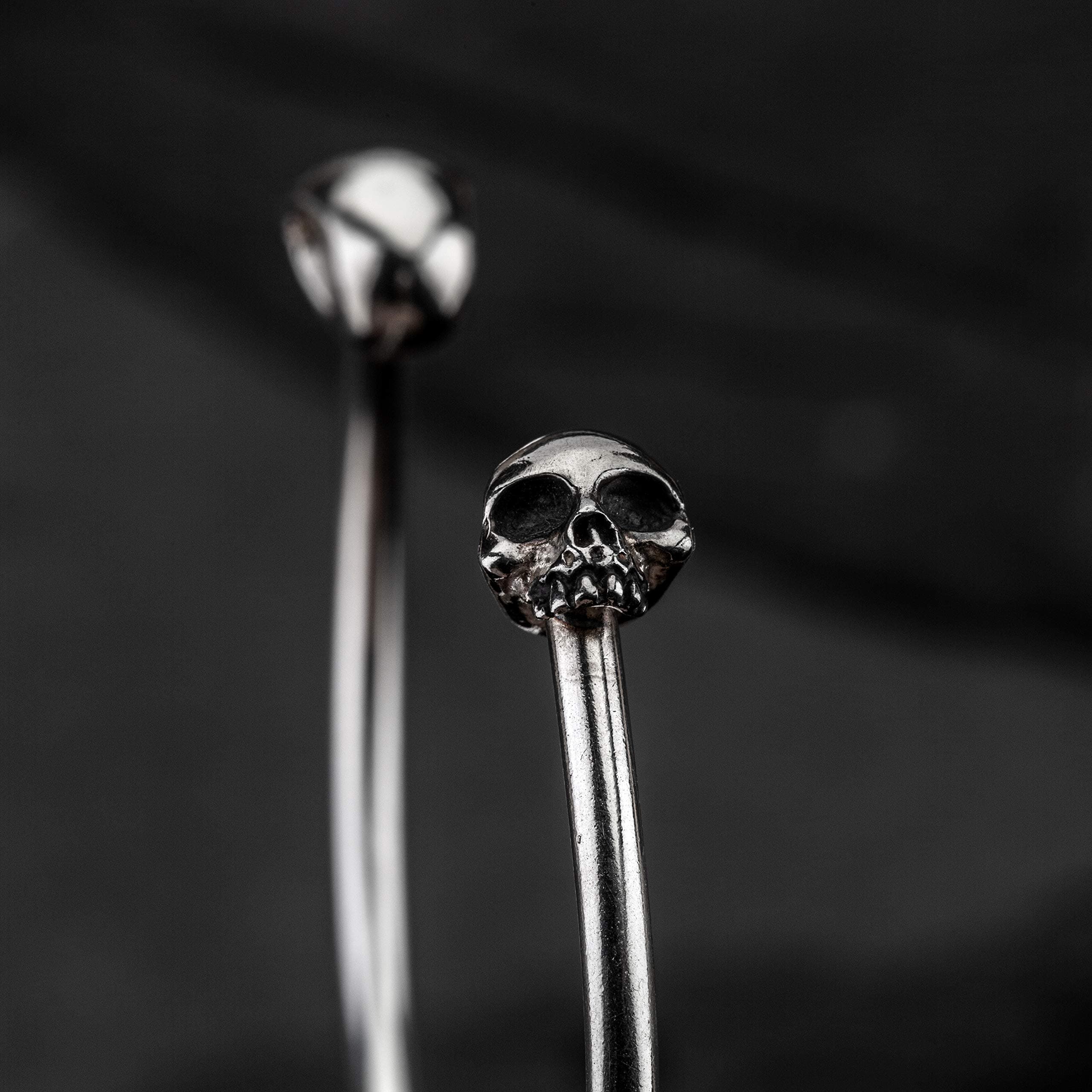 Silver Skull Bangle, Sterling Silver Skull Torque Bangle