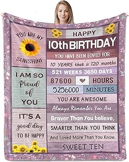 10 Year Old Girl Birthday Gifts, Gifts for 10 Year Old Girl, 10th Birthday Gift for Girls Boys, Best Presents for 10th Girls Ideas Blanket 50"x60"