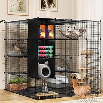 YITAHOME Large Cat Cage with Storage Cube DIY Indoor Catio Cats Enclosures Metal Cat Playpen with Large Hammock for 1-4 Kittens 4 Tiers Cat Kennel