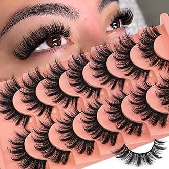 False Eyelashes Fluffy Lashes Cat Eye Lashes 5D Faux Mink Lashes Natural Look Wispy Manga Lashes 16mm Volume Fake Eyelashes Strip Lashes by TOOCHUNAG