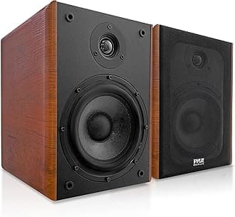 5.25" Home Audio Speakers, 2-Way Passive Bookshelf, 200W Max Power, 1" Silk Dome Tweeter, Composite Woofer, Gold Plated 5 Way Binding Post, Rubber Surrounds, Beautiful Wood Grain Finish - Pair
