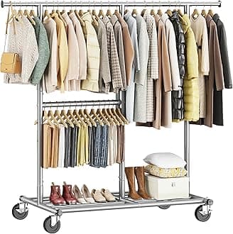 Raybee Heavy Duty Clothes Rack, Adjustable Clothing Rack with Wheels, 455 LBS Static Load Capacity, 69.1" W Rolling Garment Rack for Walk-in Closet, Bedroom, Laundry Room,Commercial Use, Silver