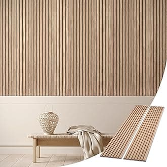 WVH Slatpanel Oak Gray Felt– Acoustic 3D Textured Wood Panels for Walls & Ceilings | Decorative Panels for Homes, Offices & Studios | 2 x-94.49” x 12.6” | Real wood veneer, MDF, Felt