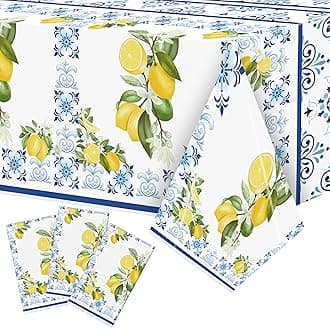 3-Pack Capri Lemon Table Cover Party Decoration Mediterranean Lemon Pattern Disposable Waterproof Decor Summer Spring Fruit Kid Birthday Dining Picnic Wedding