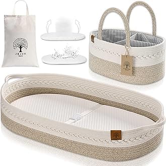 Baby Changing Basket Includes Diaper Caddy - Breathable & Waterproof Dual-Cover, Portable, Changing Pad for Dresser & Changing Table, Gift for Baby Shower, Cotton Rope Basket for Baby