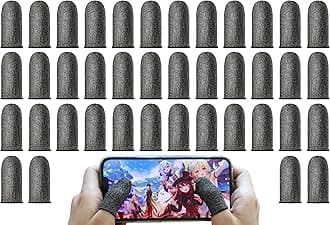 40 Pack Gaming Finger Sleeves for Mobile Gaming - Smooth Operation, Anti-Sweat, Premium Silver Fiber Finger Sleeves Fit All Mobile Phone Tablet Touchscreen Devices,(Black)