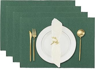 RAJRANG Foliage Green Placemats | Reversible Cotton Dining Table Mats 13x19 Inches Set of 4