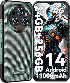 WP35S Rugged Phone Unlocked - 24GB+256GB Android 14 Rugged Phone,11000mAh Large Battery,6.56" FHD+ 48MP Main Camera IP68/IP69K Waterproof Cell Phone 4G Dual SIM NFC/OTG/BT5.0/T-Mobile,Green