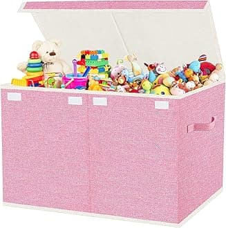 VERONLY Large Toy Box for Girls,Toy Chest for Kids -Collapsible Toy Storage Organizer with Lid Toy Bin Storage Organizer for Nursery, Playroom, Bedroom, Closet, Living Room, Kindergarten (Pink)
