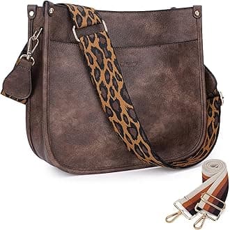 HKCLUFCrossbody Bags for Women Designer Leather Hobo Handbags With 2 Adjustable Leopard Guitar Strap Shoulder Bucket Bags