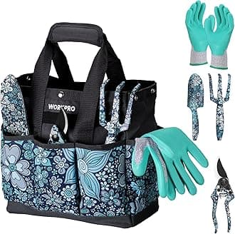 5PCS Garden Tool Set, Aluminum Heavy Duty Gardening Tool Set with Garden Tool Bag, Outdoor Garden Hand Tools, Floral Blue