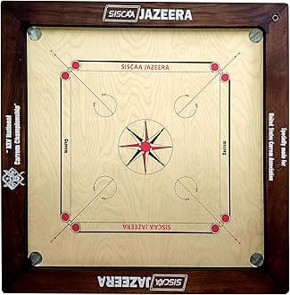 Siscaa Jazeera Carrom Board - 20mm English Birch with Brown Border, USCA Tournament Ready, Includes Sure Slam Coin, Genius Striker, and Powder