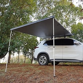 Vehicle Awning Rooftop Pull-Out Tent Semi-Automatic Aluminium Retractable Outdoor Car Side Awning, 4x4 Accessories,Weather-Proof UV50+for Jeep/SUV/Truck/Van, Black (2500x2500)