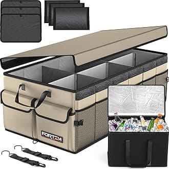 FORTEM Car Boot Organiser, Collapsible Multi Compartment SUV Organizer, Foldable Storage for Car Accessories for Women Men, 600D Oxford, Non Slip Bottom, Securing Straps, Soft Cover (105L)