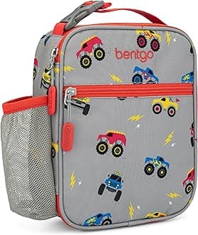 Bentgo Kids Insulated Lunch Tote - Water-Resistant, Reusable, Lightweight & Durable Lunch Bag with Water Bottle Holder & Exterior Pocket, Fits Lunch Box & Water Bottle - Ideal for Ages 3+ (Trucks)