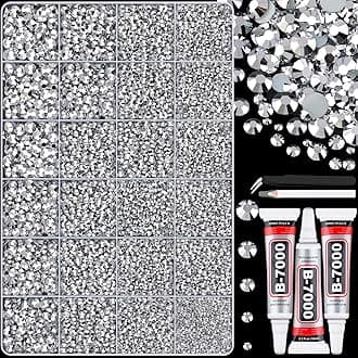 30000Pcs Resin Silver Rhinestones for Bedazzling Crafting with b7000 Jewelry Glue, Bulk Flatback Gems Bedazzler Kit for Crafts Clothes Shoes Fabric Nail Diamond Art, Assorted Size 2/3/4/5/6mm