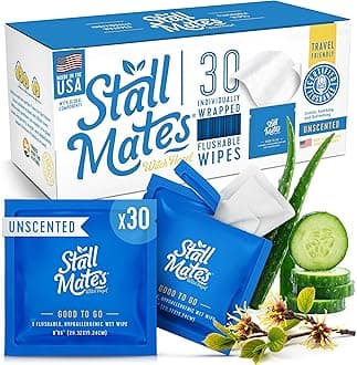 Stall Mates Witch Hazel: Flushable Wipes, Individually Wrapped, Travel Friendly, Soothing Witch Hazel, Unscented with Cucumber, Aloe and Chamomile, (30 on-the-go singles)