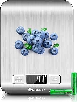 Etekcity Digital Kitchen Scale Multifunction Food Scale, 11lb/5kg, Silver, Stainless Steel (Batteries Included)