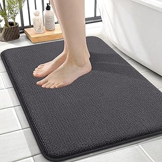 OLANLY Thick Memory Foam Bath Mat Rug 24x16, Extra Soft Absorbent Bathroom Rug, Quick Dry Bath Mats, Non-Slip, Machine Washable Carpet for Bathroom, Tub and Shower, Home Decor Accessories, Dark Grey