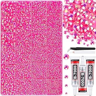 30000Pcs Resin Hot Pink AB Rhinestones for Bedazzling Crafting with b7000 Jewelry Glue, Bulk Flatback Gems Bedazzler Kit for Crafts Clothes Shoes Fabric Nail Diamond Art, Assorted Size 2/3/4/5/6mm