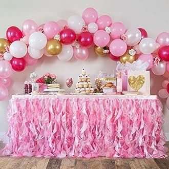 BLUEKATE Tutu Table Skirt - Tulle Table Skirt Decoration - Mesh Fluffy Tulle Tablecloth for Birthday Party, Baby Shower, Gender Reveal, Wedding Shower, Valentine’s Day, Prom (Pink, 9ft)