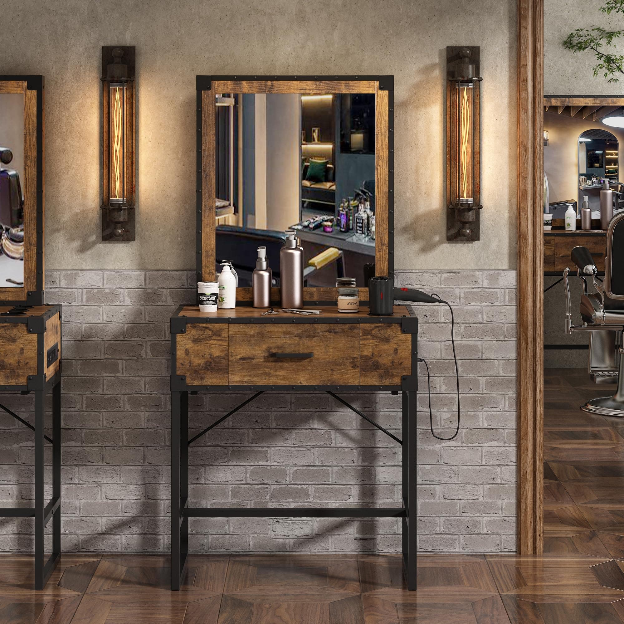 RESHABLE Wall Mount Salon Station with Mirror