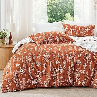 Queen Comforter Set - Terracotta Bed Set, 3 Pieces Cute Floral Bedding, 1 Soft Reversible Botanical Flowers Comforter and 2 Pillow Shams