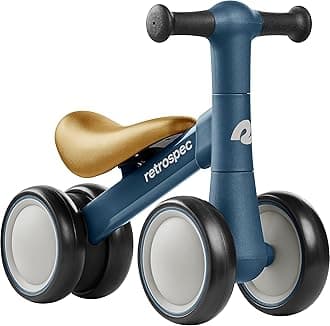 RetrospecCricket 2 Baby Walker Balance Bike with 4 Wheels - Safe Learning Toy for Ages 12-24 Months - Scratch-Resistant Indoor Outdoor Toddler Riding Toy with Steering Limit & Soft Grips
