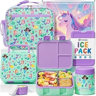 Bento Lunch Box for Kids with Food Jar, 32OZ Snack Lunch Container with 3 Compartments, Insulated Lunch Bag, 12OZ Leakproof Food Jar, Ice Pack Set for Age 3-12 Toddler Teen Girls Boys Daycare