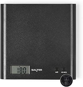Salter Arc Kitchen Scale – Digital Food Weighing Scales For Precise Cooking/Baking, Slim Platform for Compact Storage, Add & Weigh/Tare Function, 3kg Capacity, Battery Included, Black