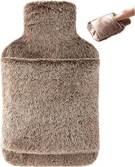 Hot Water Bottle with Cover - 2L Hot Water Bag with Hand Pocket, for Hand Feet Warmer, Khaki