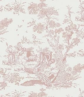 CiCiwind Pink and White Vintage Peel and Stick Wallpaper, 16" x 393.7" Removable Self-Adhesive Wallpaper for Bedroom Bathroom
