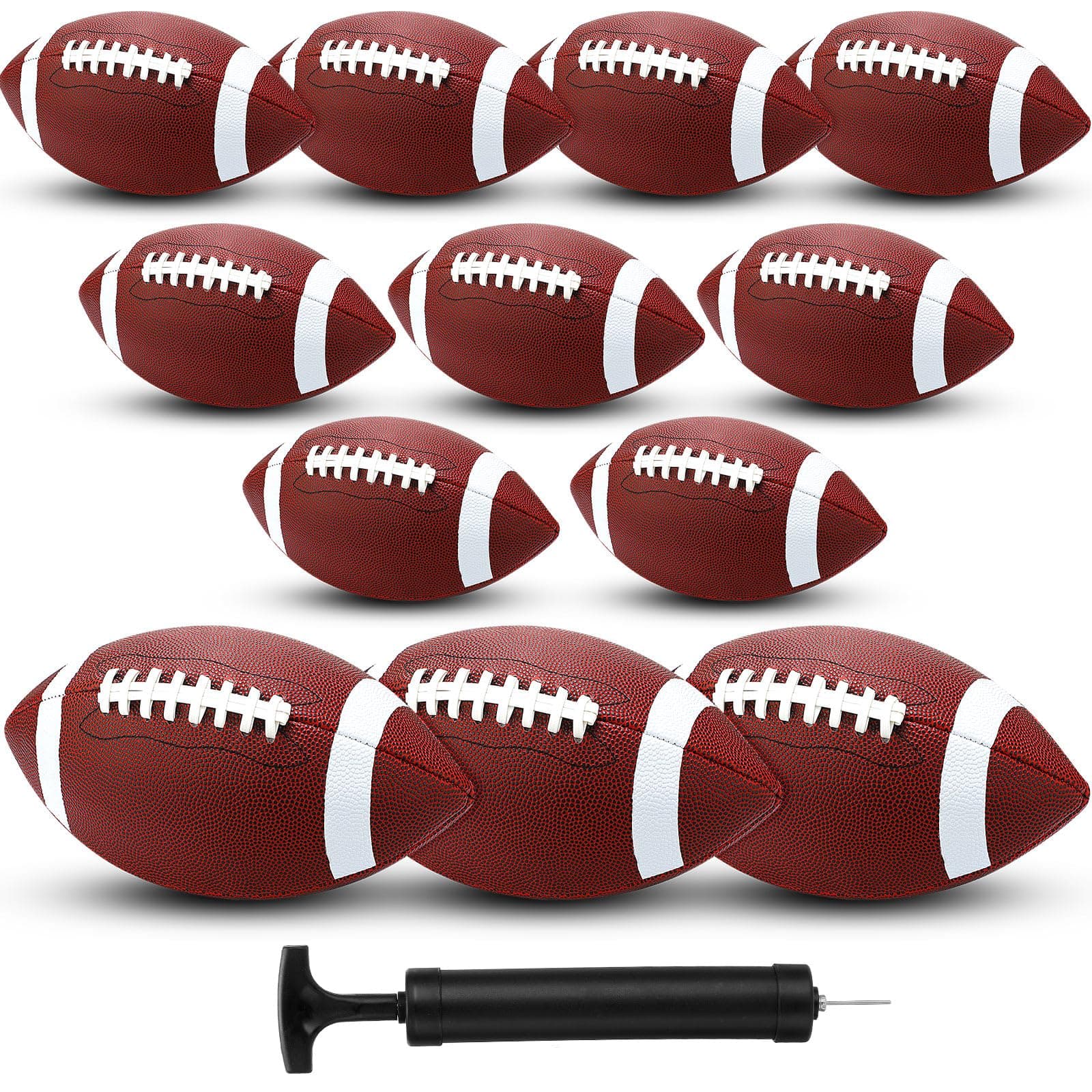 Jerify 12 Pcs Composite Leather Footballs Official Composite Ball Inflatable Football with Pump Indoor Outdoor Football Bulk for Training and Recreational Play