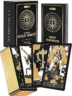 Wyspell Gold Tarot Cards with Guide Book - 78-Card Unique Tarot Deck for Beginners - Gilded Edges & Gold Foil Design - Classic Traditional Tarot Deck