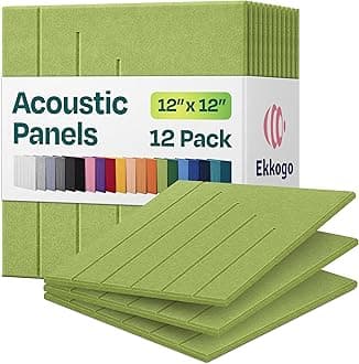 Acoustic Panels 12-Pack Soundproof Wall Panels 12"x12"x0.4" Decorative Sound Dampening for Your Home, Office, Studio, Bedroom & More with Unique LineWave Carving [Gin Green]